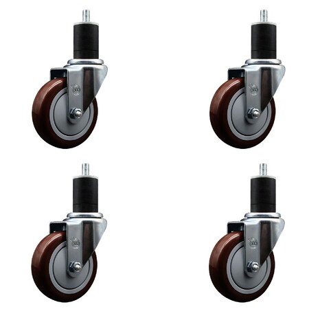 Service Caster 4'' Maroon Poly Wheel Swivel 1-3/4'' Expanding Stem Caster Set, 4PK SCC-EX20S414-PPUB-MRN-134-4